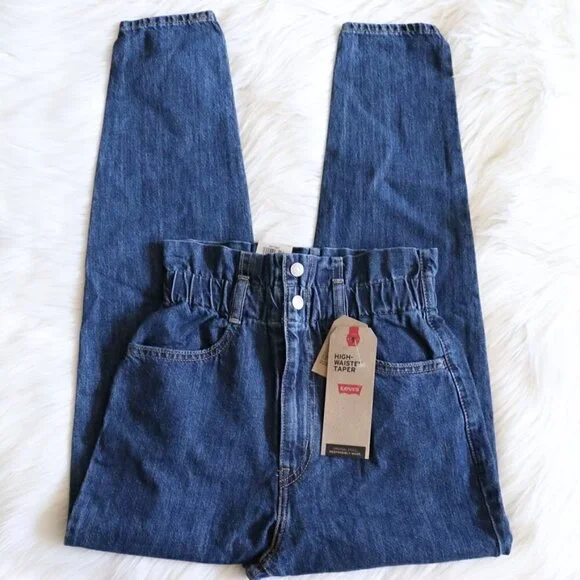 NEW Levi's High Rise Dark Wash Paperbag Denim Jeans Size 24 - Picture 6 of 9